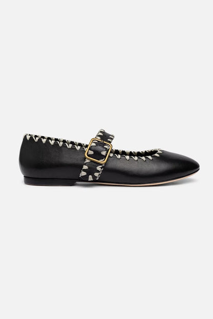 BLANKET STITCH LEATHER MARY JANE FLAT