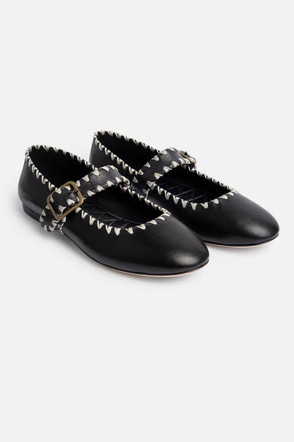BLANKET STITCH LEATHER MARY JANE FLAT