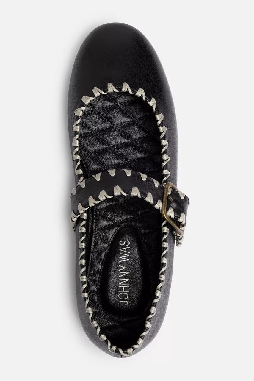 BLANKET STITCH LEATHER MARY JANE FLAT