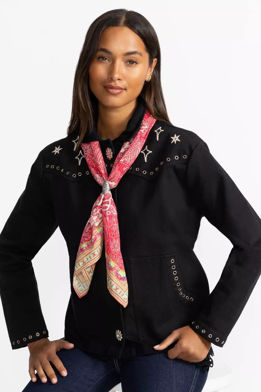 DENIM EMBROIDERY HEAD SCARF