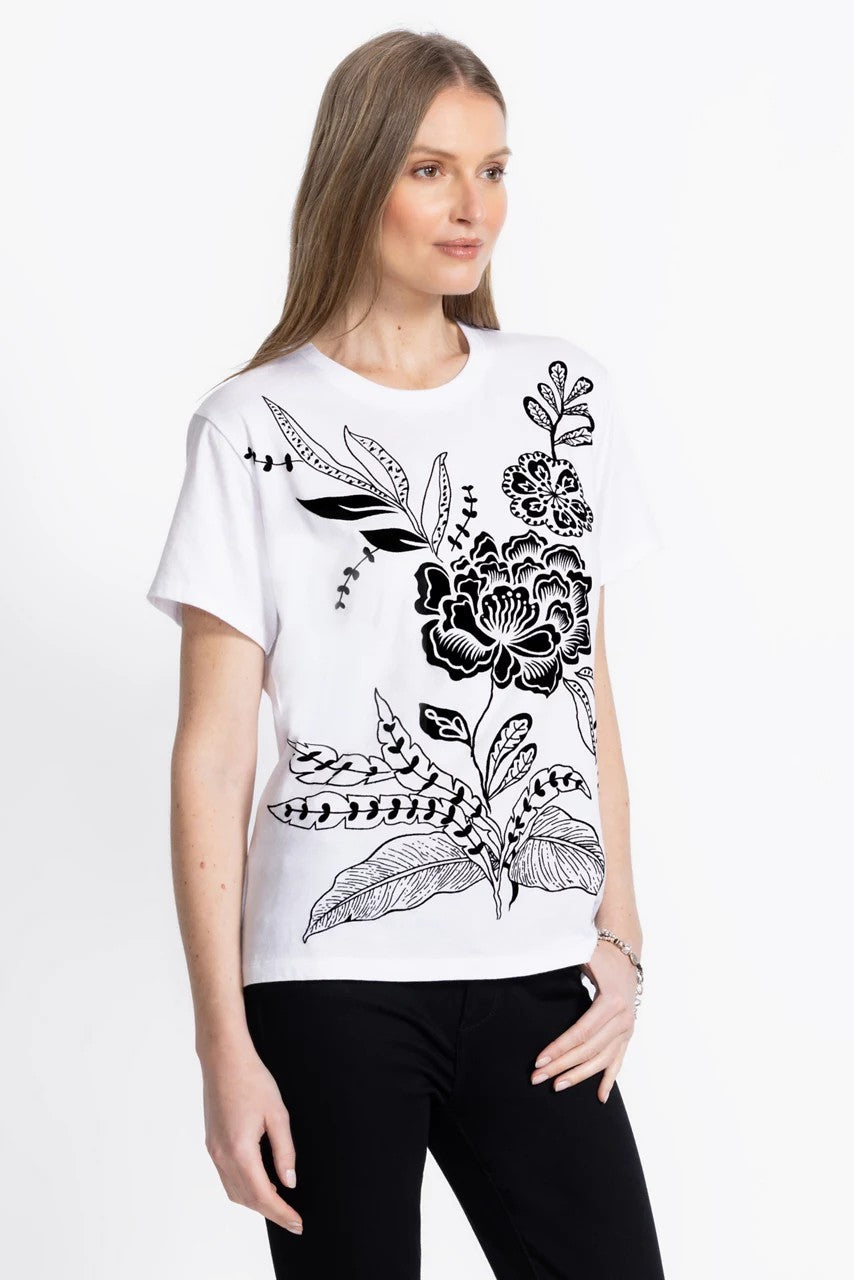 FLOCKED CREW NECK TEE