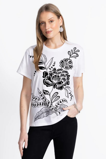 FLOCKED CREW NECK TEE