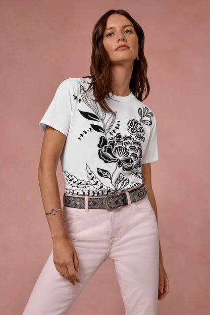 FLOCKED CREW NECK TEE