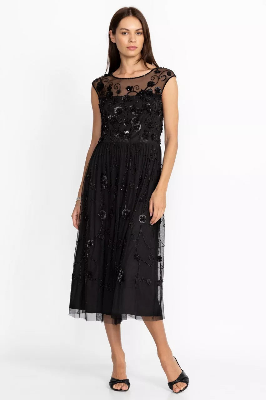 Black Flower Beaded Maxi Dress