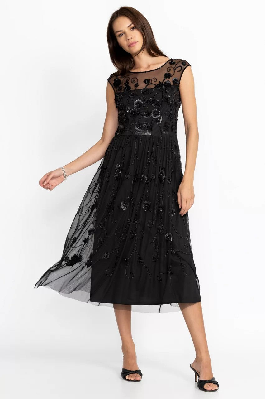 Black Flower Beaded Maxi Dress