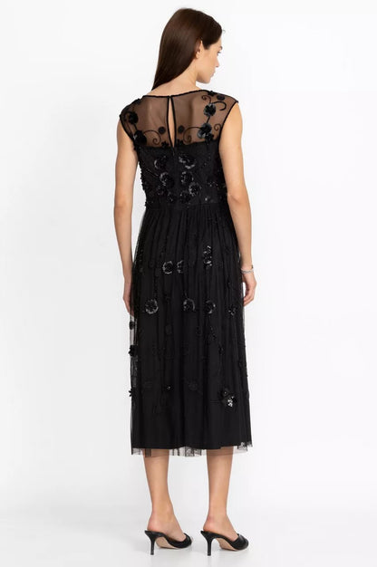 Black Flower Beaded Maxi Dress