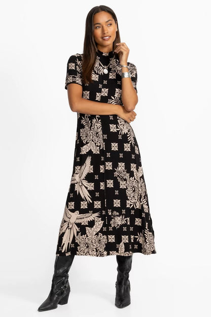 THE JANIE FAVORITE SHORT SLEEVE SEAMED MOCK NECK DRESS